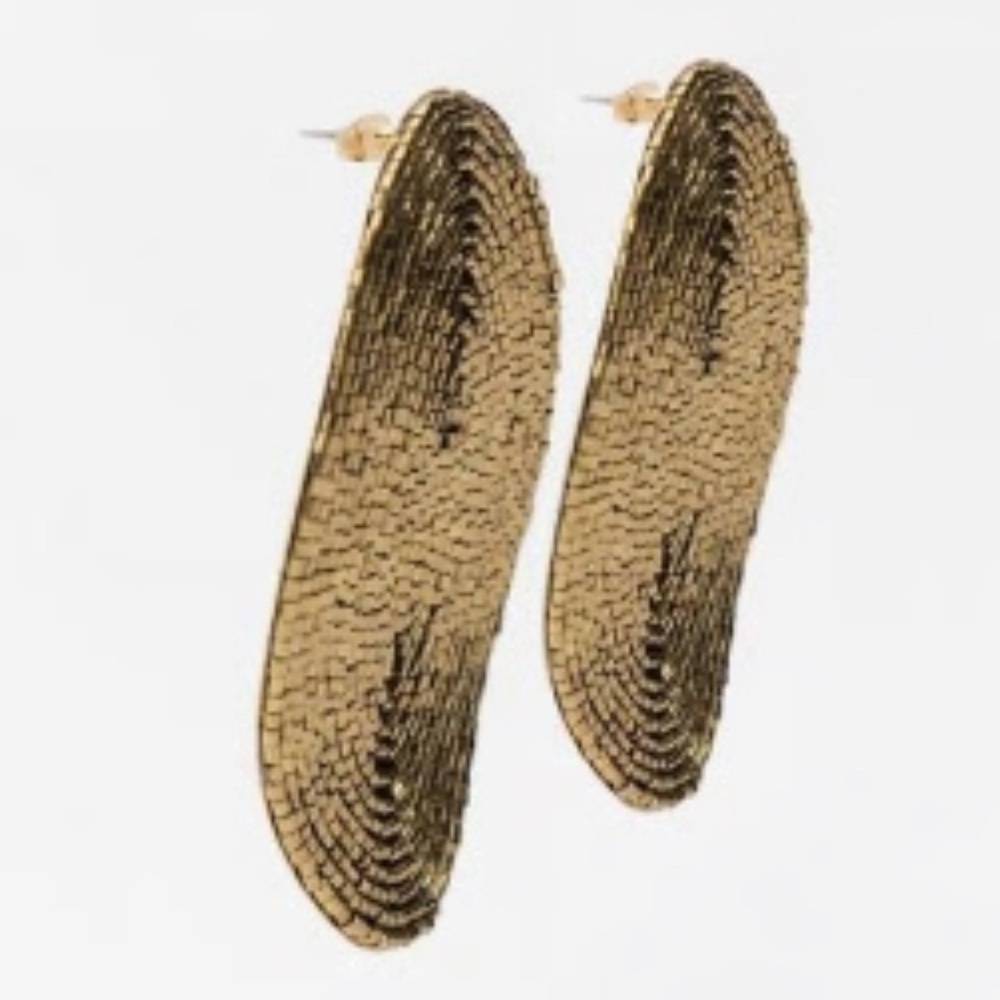 ZARA Lightweight Gold Beaded Oval Earrings - Picture 3 of 5